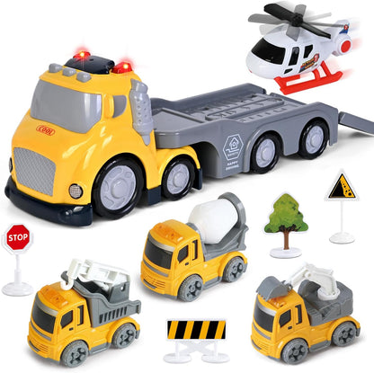 Toddlers Truck Toys,Boy Toys Gifts for 1 2 3 Years Old,5 in 1 Construction Transport Truck with Lights & Sounds,Ideal Birthday for Baby Toddler 12-18M+
