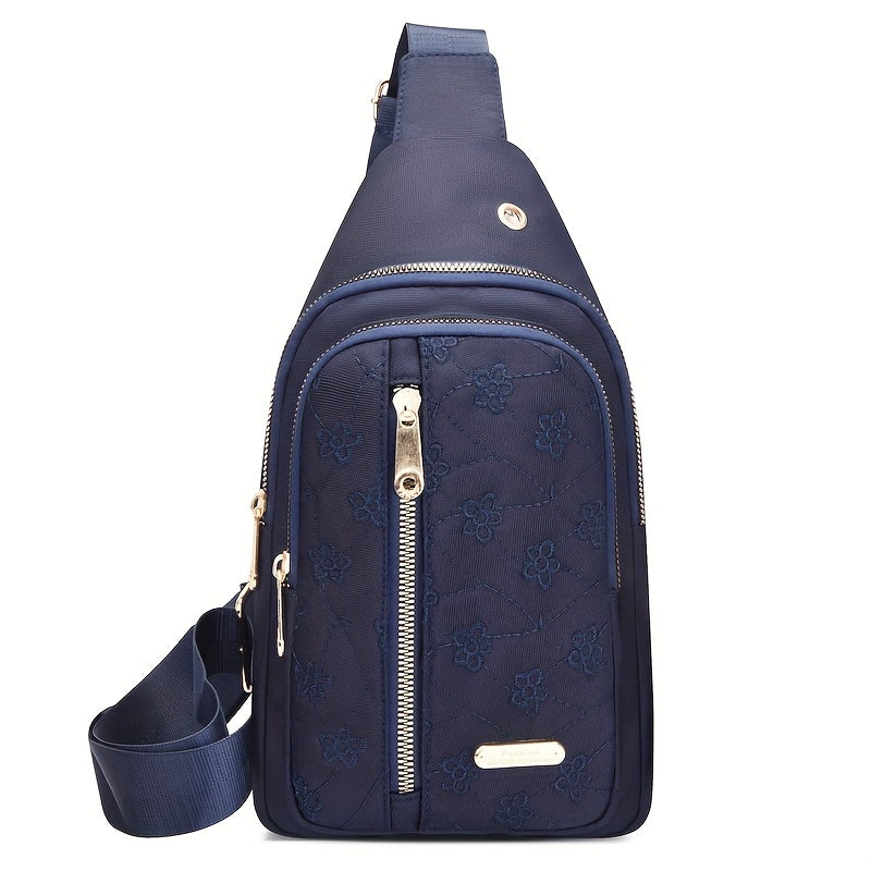 Stylish Embroidered Love Nylon Chest Bag - Water-Resistant, Adjustable Shoulder Strap, Multiple Pockets, Perfect for Outdoor Travel, Hiking, Camping, and Daily Use - Simple, Fashionable, and Practical Messenger Bag Beauty Fashion