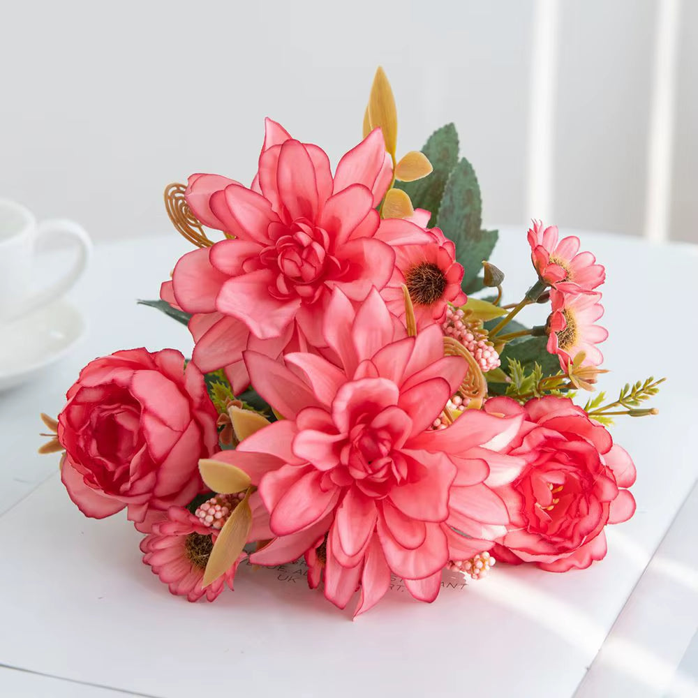 1Pc Hot Sale Artificial Flower Silk Dahlia Rose Daisy Christmas Home Decoration Bonsai Room Wedding Bridal Bouquet Party Diy Box