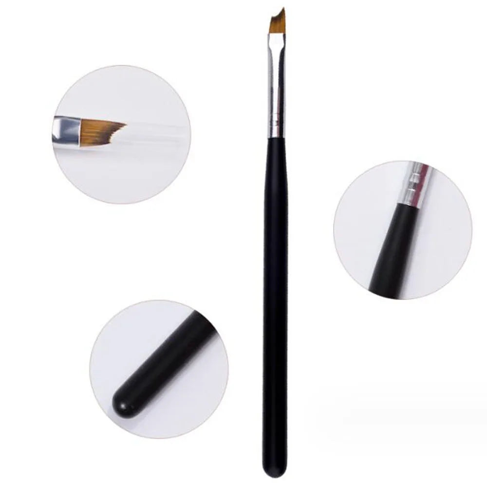 1Pc French Nail Brush 16CM Crescent Oblique French Tip Brush Silver Black Handle French Painting Drawing Tools Nail Art Supplies