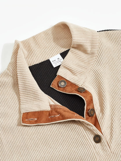 [1pc Casual Sport Shirt Embroidery] 1pc Men'S Casual Sport Shirt, Long Sleeve Crew Neck Knitwear with Embroidery Detail, Solid Color, Polyester Blend, Regular Fit - Fashion Colorblock Pullover Sweatshirt Beauty World Shop