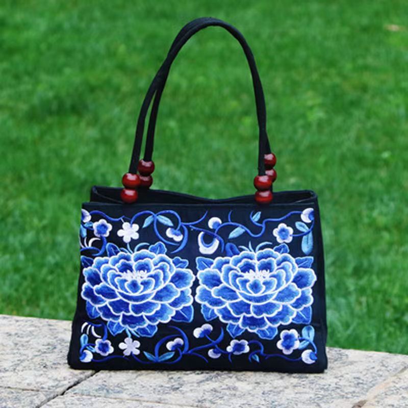 Embroidered Handbag, Double Zipper Bag, Women's Printed Handbag Beauty Fashion