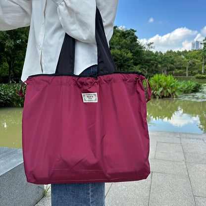 Foldable Drawstring Grocery Shopping Bag, Large Capacity Shoulder Tote for Sports, Travel, and Everyday Use Beauty Fashion
