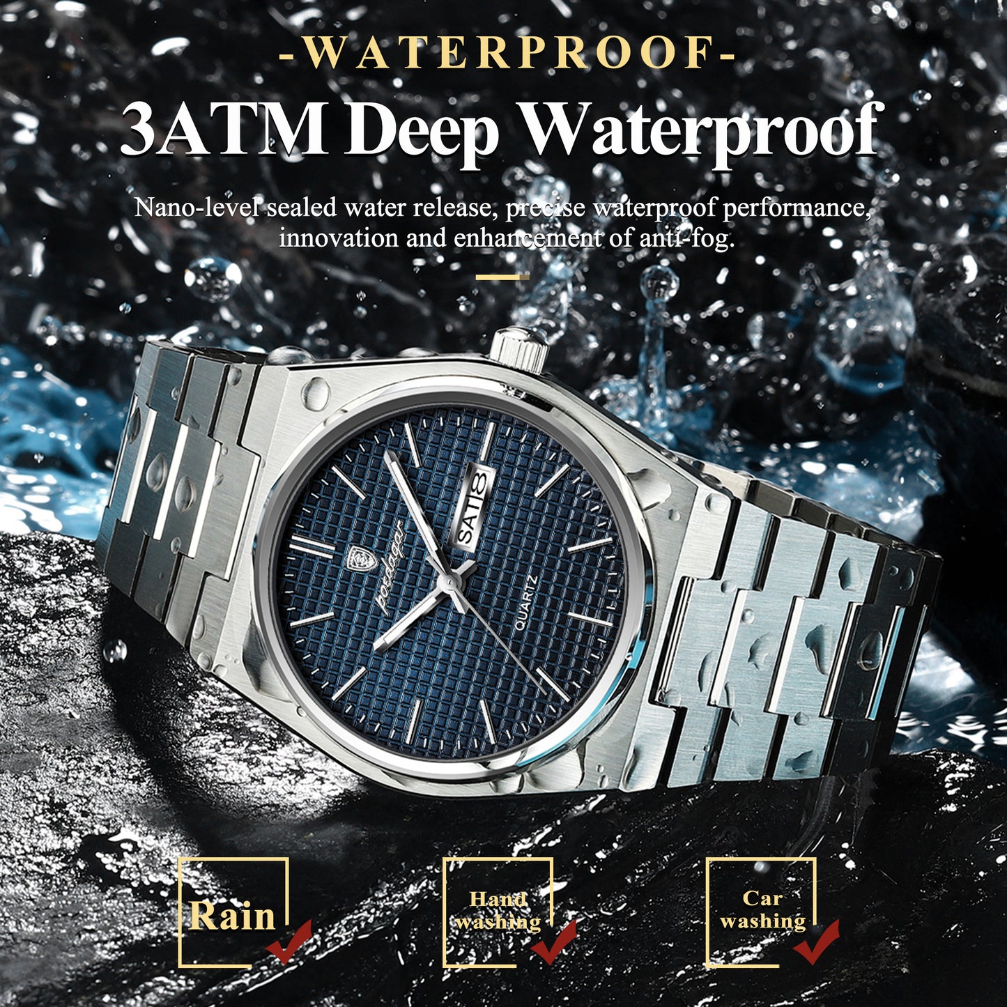 POEDAGAR Men's Luxury Sport Watch, Military Luminous Date Week, Stainless Steel Quartz, Casual Style, Pointer Display, Electronic Movement, Zinc Alloy Case, Stainless Steel Band, Round Dial Beauty World Shop