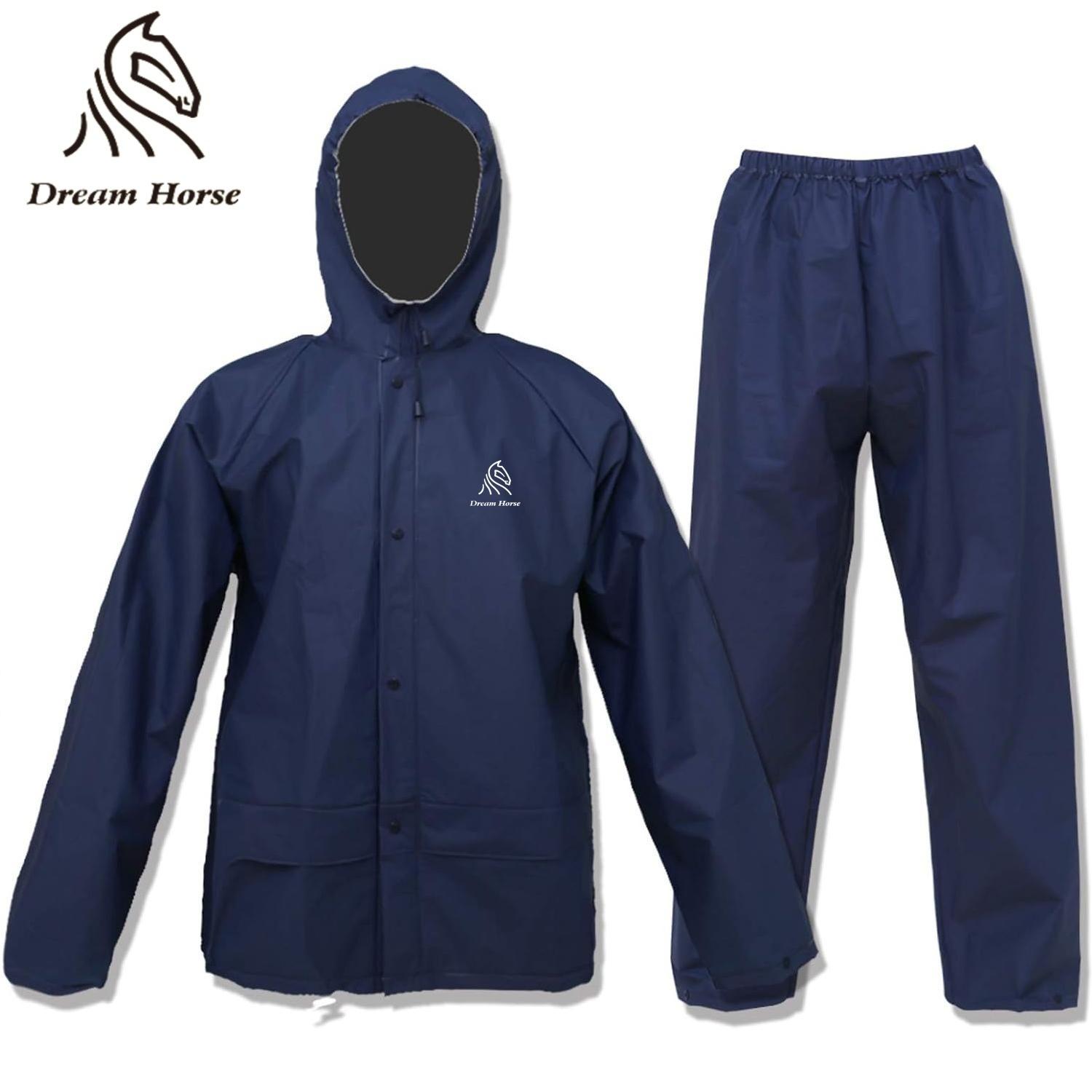 Ultra-Lite Rain Coat with Pants for Men Women, Waterproof Rain Suit for Sport, Rain Suits Lightweight Rain Gear (Navy) Beauty World Shop