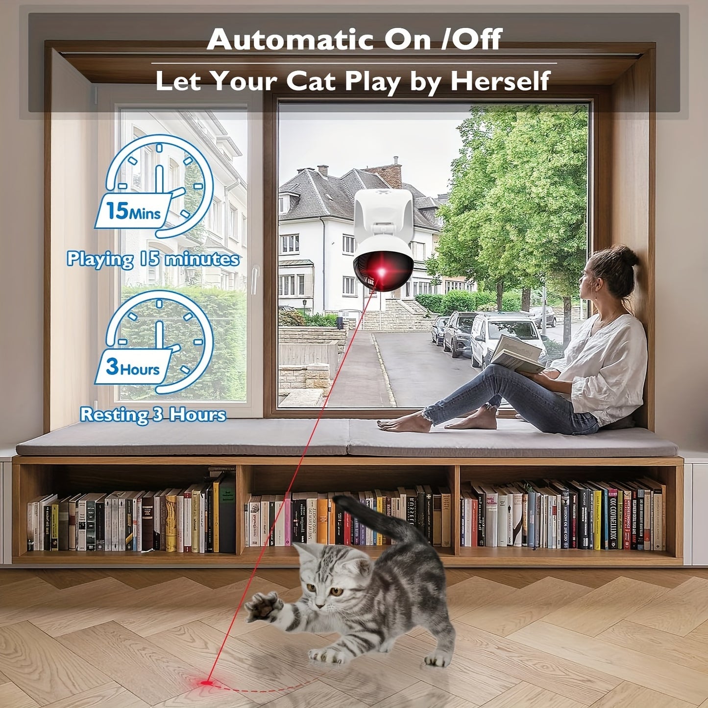 Interactive Laser Pointer Cat Toys For Indoor Cats, Automatic Cat Laser Toys For Bored Indoor Adult Cats/Kittens/Dogs, USB Rechargeable, 3 Sport Modes, Can Be Hung Or Placed, Suitable For Holiday Gifts, Christmas Gifts. Beauty World Shop