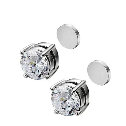 2Pcs Punk Mens Strong Magnet Magnetic Ear Stud Set,Non Piercing Cross Clip-On Earrings Suitable Gifting Boyfriend Lover Jewelry