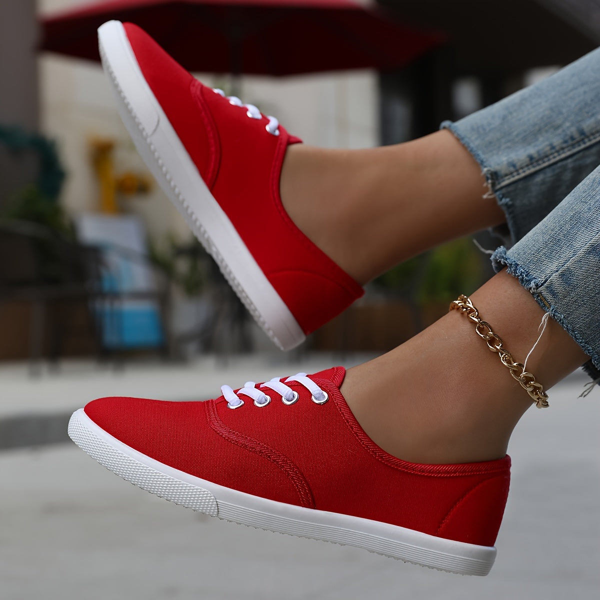 Women's Casual Canvas Sneakers, Low-Top Lace-up Walking Shoes, Lightweight & Comfort Sport Shoes Beauty World Shop