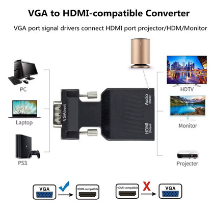 VGA to Hdmi-Compatible Adapter Converter 1080P HDMI to VGA Adapter for PC Laptop to HDTV Projector Video Audio Converter