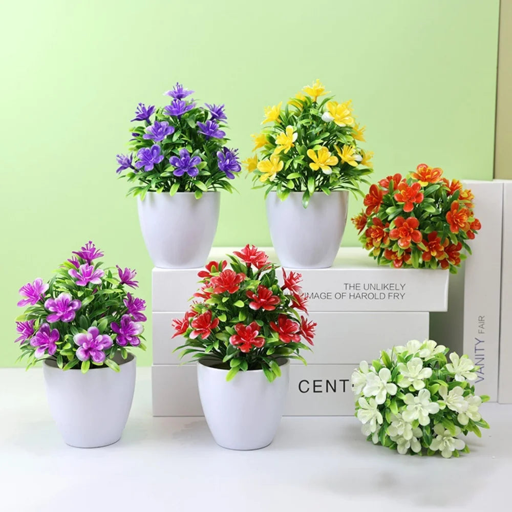 1Pc Artificial Potted Plant Small Bonsai Flowers Pot Simulated Tree Ornaments Wedding Home Hotel Office Decoration Indooroutdoor