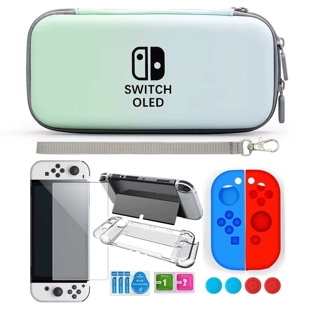 For Nintendo Switch Oled Case Bundle Bag Pack Game Accessories Kit Hard Shell Travel Storage Bag Joycon Protective Cover Grip