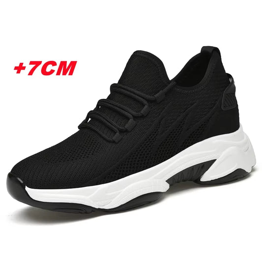 Summer Men Elevator Shoes Breathable Mesh Height Increase Sneakers Men Shoes Inner Length 7Cm Outdoor Leisure White Taller Shoes