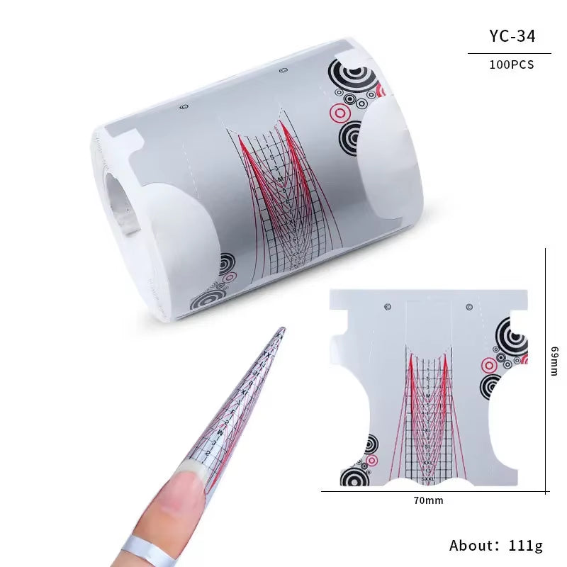100Pcs Nails Art UV Gel Tips Extension Builder Form Acrylic French Printed Nail Tip Extension Stencil Stickers for Manicure Tool