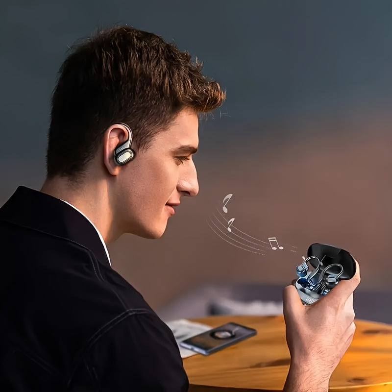 Wireless Earbuds, Open Ear 5.4 Headphones With Ear Hooks, Built-in Mic LED Display 24H Playtime Charging Case, For Running Fitness, Sport Over Earphones, Black