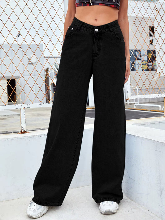 Women'S Hot Sale High Waist Stretch Washed Denim Fashionable Straight Jeans Women'S Pants Women Jeans Black Pants Woman Clothing