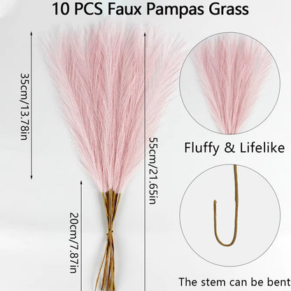 10Pcs Artificial Pampas Grass Decor Flowers Fake Plant Reed Fordiy Floral Table Arrange Flower Wedding Home Christmas Decoration