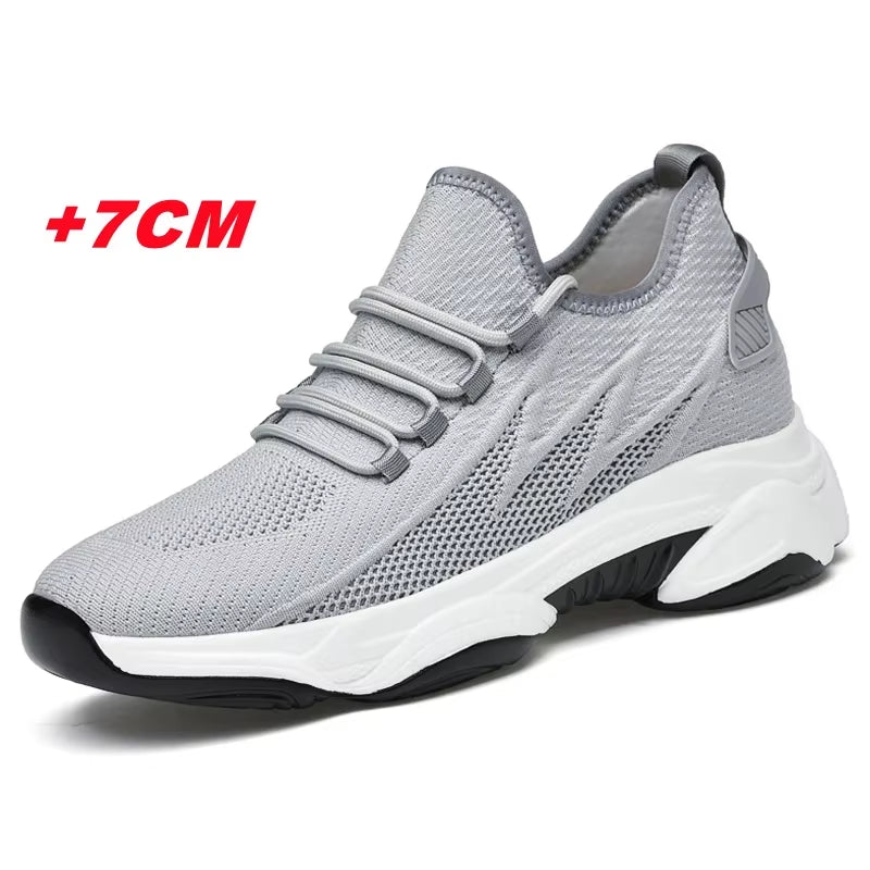 Summer Men Elevator Shoes Breathable Mesh Height Increase Sneakers Men Shoes Inner Length 7Cm Outdoor Leisure White Taller Shoes