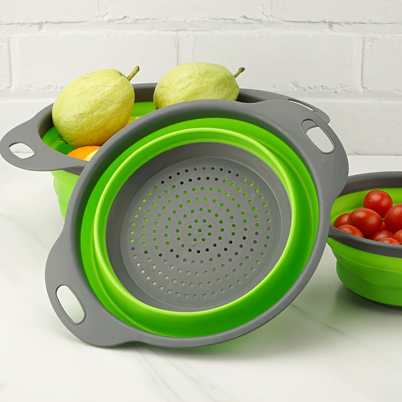 1/2 Set of Round Kitchen Draining Baskets, Foldable Funnel - Includes One Large And One Small, Perfect for Draining Pasta, Vegetables, And Fruits (Green, Red, Blue) Beauty Fashion