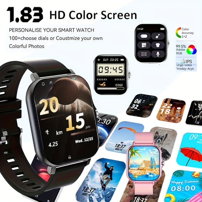 1.83-inch Full Touch Screen Smart Watch for Men And Women, USB Rechargeable, with Wireless Call And Message Reminder, Dual TPU Strap, Multi-sport Mode Outdoor Fitness Watch, Sports Recording Pedometer, Email Display, Activity