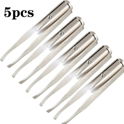 1/3/5Pcs LED Eyebrow Tweezer Oblique Tip Stainless Steel Trimming Clip Eye Hair Removal Prune False Eyelash Clamp Makeup Tool