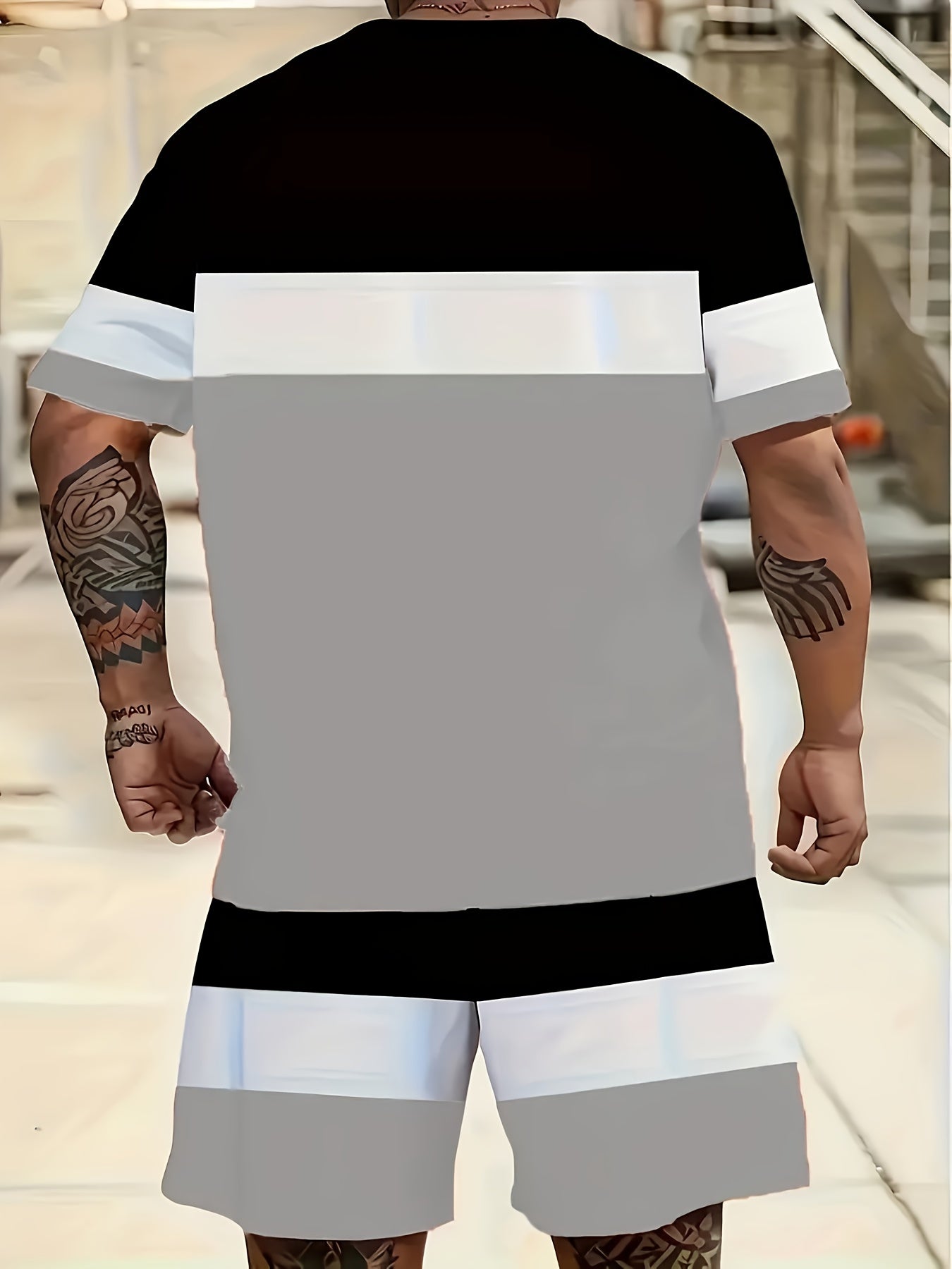 [Plus Size 3D Print Sport Set] Men's Plus Size 3D Digital Print Casual Sport T-Shirt and Shorts Set | Sweat-Resistant, All-Season, Regular Fit, Crew Neck, Slight Stretch Fabric | Suitable for Daily Wear, Outings, Sports, Camp