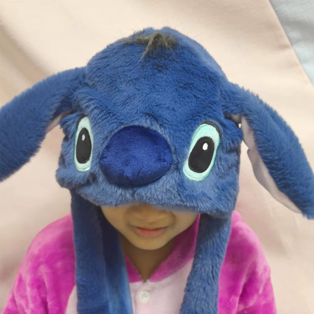 New Kawaii  Stitch Hat Anime Stitch Girl Plush Keep Warm Blue the Hat Will Move When You Pinch Your Ears Kids Toy Gifts