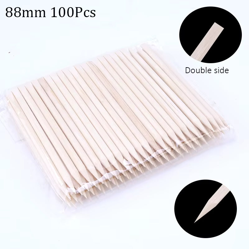 100/50Pcs Nail Art Pusher Orange Wood Sticks Cuticle Pusher Remover Rhinestones Dotting Removal Manicure Pedicure Care Tools