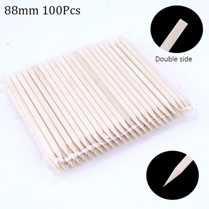 100/50Pcs Nail Art Pusher Orange Wood Sticks Cuticle Pusher Remover Rhinestones Dotting Removal Manicure Pedicure Care Tools