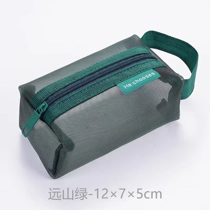 Mini Clear Nylon Mesh Cosmetic Bags Cute Women Small Lipstick Makeup Bags Pouch Data Line Key Earphone Organizer Case