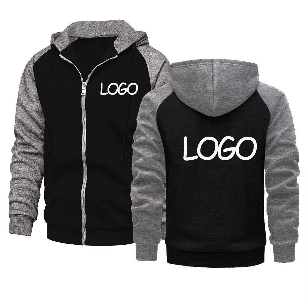DIY Customize Your Brand Logo Men'S and Women'S Casual Hoodie Tops Contrast Zip Street Personality Sweatshirt Custom Gifts