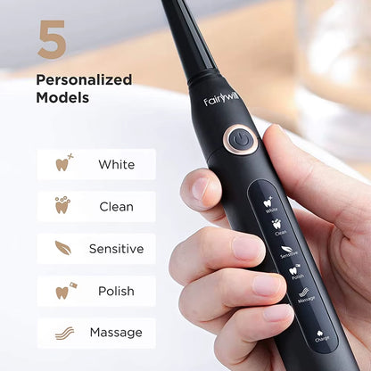 FW507 Electric Sonic Toothbrush USB Charger Tooth 8Brush Replacement Waterproof Electronic Toothbrush with Travel Case
