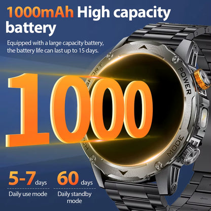 Military Smart Watch Men 1000Mah Battery Outdoors LED Flashlight Waterproof Heart Rate Sport BT Call 1.7" AMOLED Smartwatch