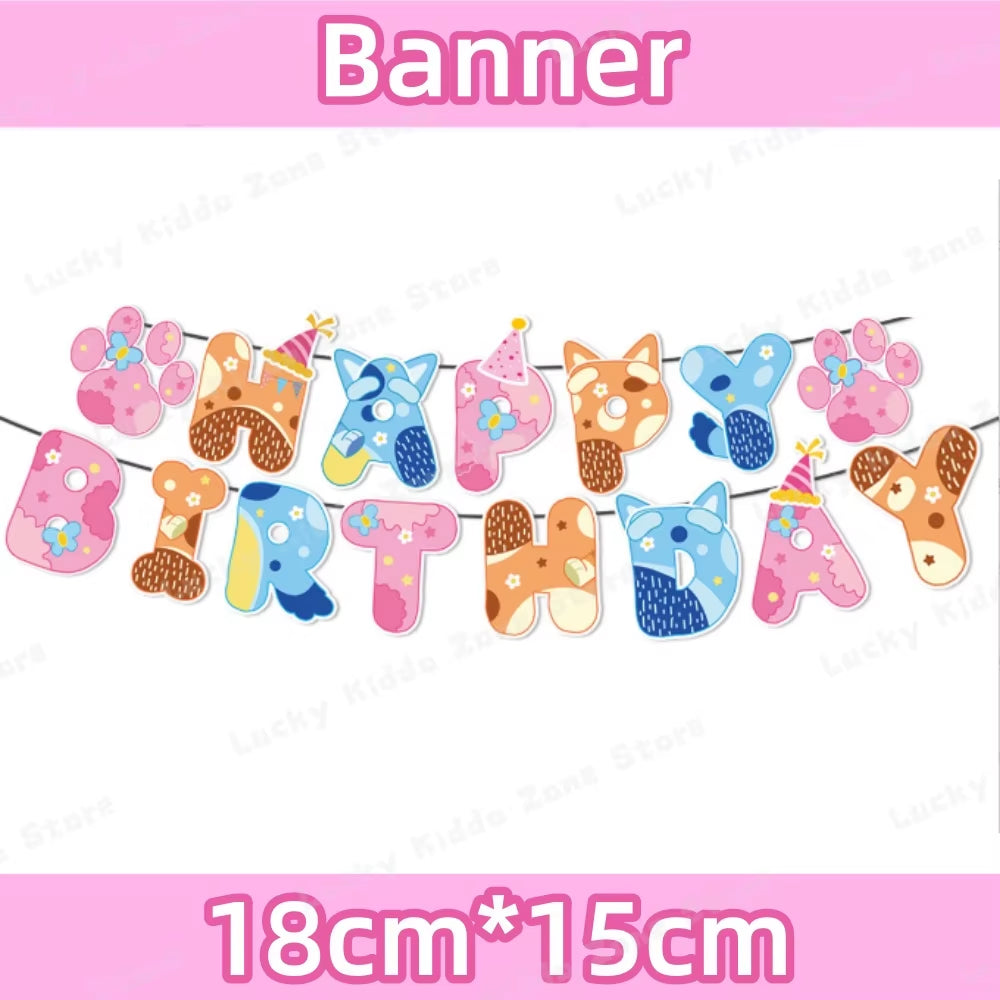 Pink Bluey Birthday Decorations for Kids Latex Aluminum Foil Balloons Bingo Theme Party Event Supplies Disposable Tableware Toys