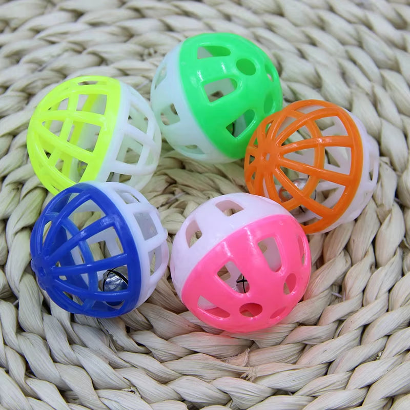 10Pcs/Set Plastic Cat Pet Sound Toy Cat Toys Hollow Out round Pet Colorful Playing Ball Toys with Small Bell Cat Products