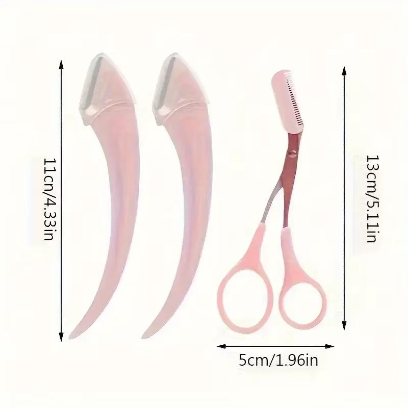 3-Piece Eyebrow Trimmer Set, Scissors and Comb, Stainless Steel Shaver, Eyelash Beginner Makeup Tool, Removal Accessories