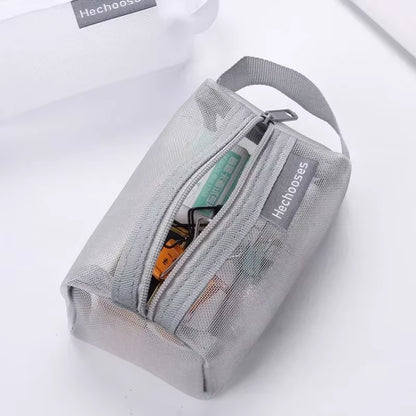 Mini Clear Nylon Mesh Cosmetic Bags Cute Women Small Lipstick Makeup Bags Pouch Data Line Key Earphone Organizer Case