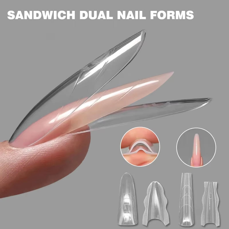 Sandwich Dual Nail Forms 180Pcs 15Size NEW 2025 Extensions-Dual Forms Coffin Almond Nail Forms Manicure Top Mold Bottom Mold