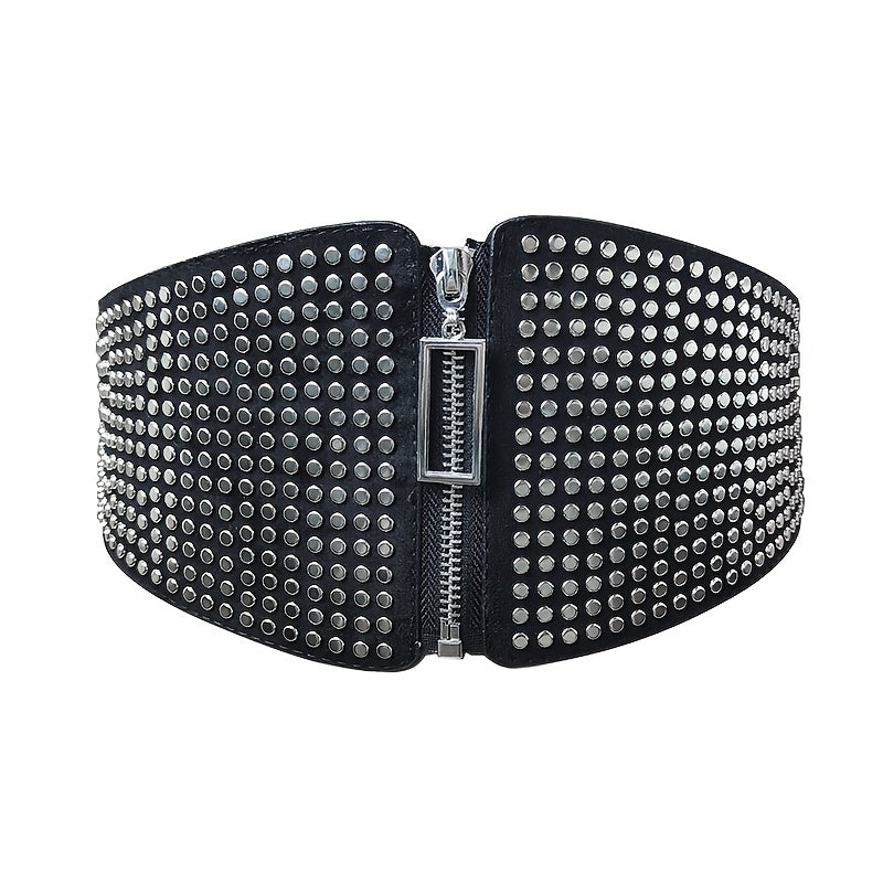 Wide Elastic Studded Belt Female Waist Gothic Plus Size Stretch Girdle Ladies Long Belts For Women Corset Waistband Beauty Fashion