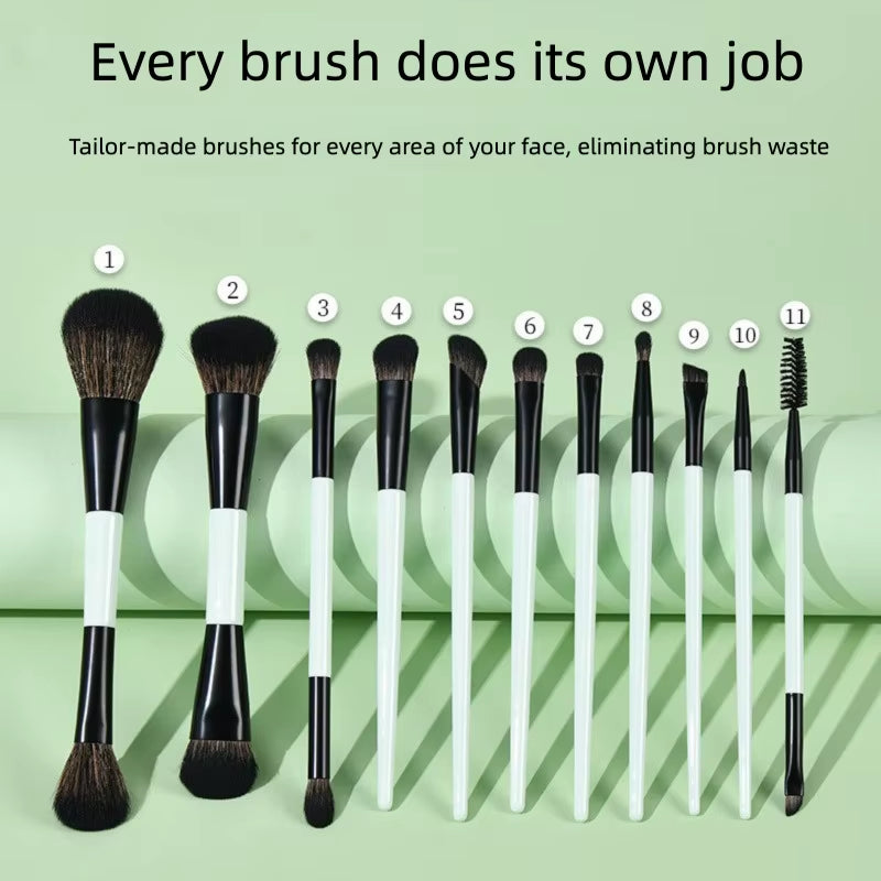 Dual-Ended Makeup Brush Set 11PCS with Foundation Brush Contour Brush for Blush Eyeshadow Concealer Blending Kit