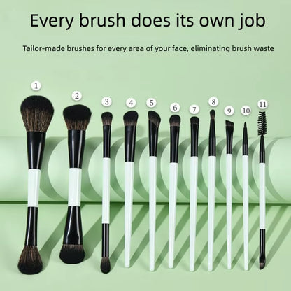 Dual-Ended Makeup Brush Set 11PCS with Foundation Brush Contour Brush for Blush Eyeshadow Concealer Blending Kit