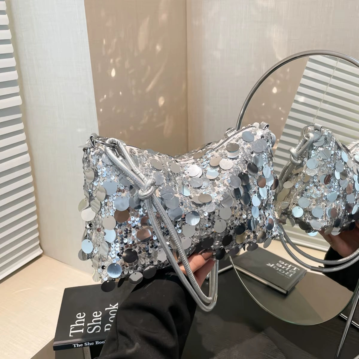 Women'S Sparkling Sequin Evening Shoulder Bag Glittering Gold Silver Secure Zipper Shiny Party Bag for Dinner Ball Handbag