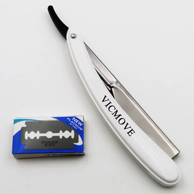 1Set Men Straight Barber Edge Razors Folding Shaving Knife Hair Removal Tools with 10Pcs Blades