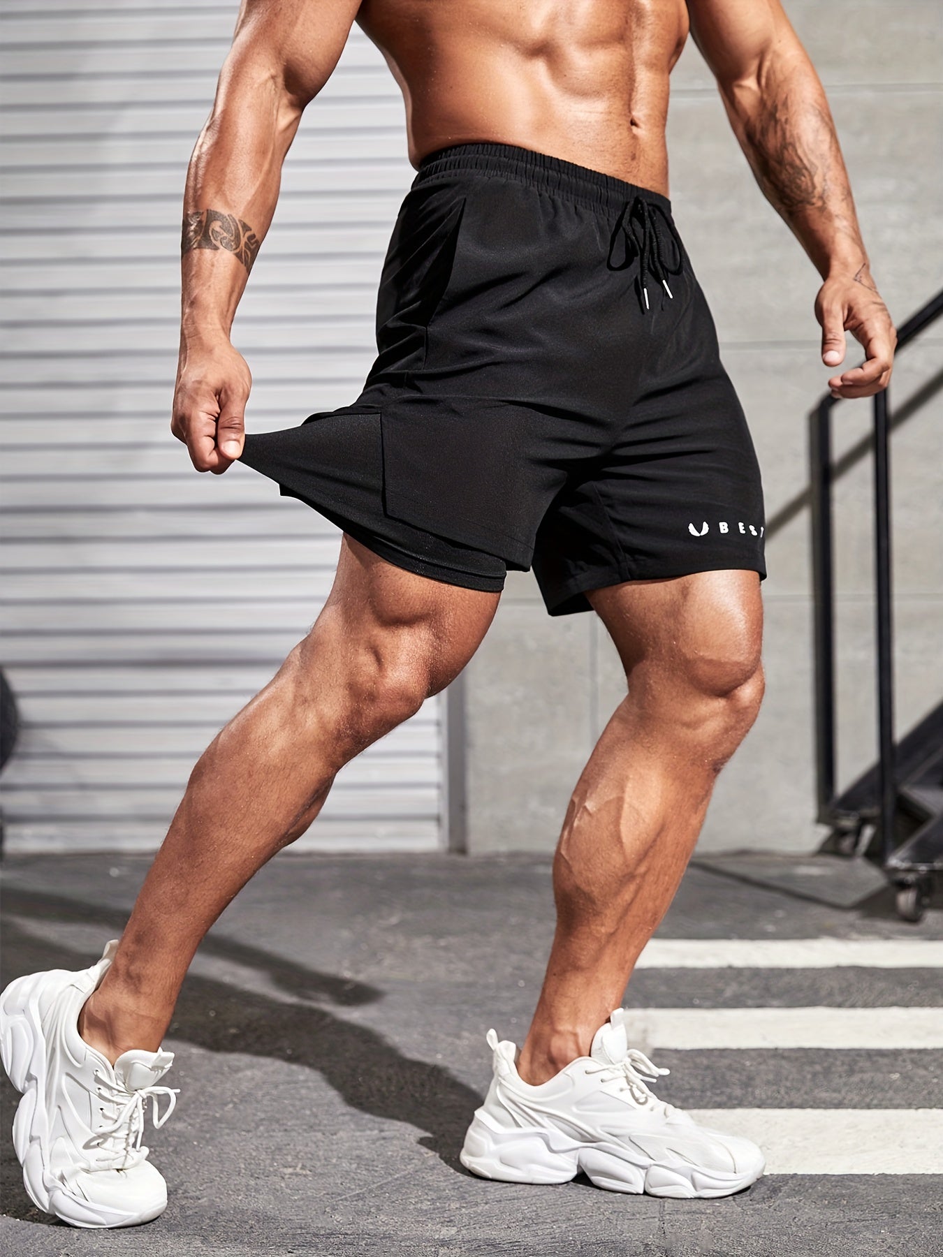 Double Layer Men's Sport Shorts With Drawstring For Outdoor Activities