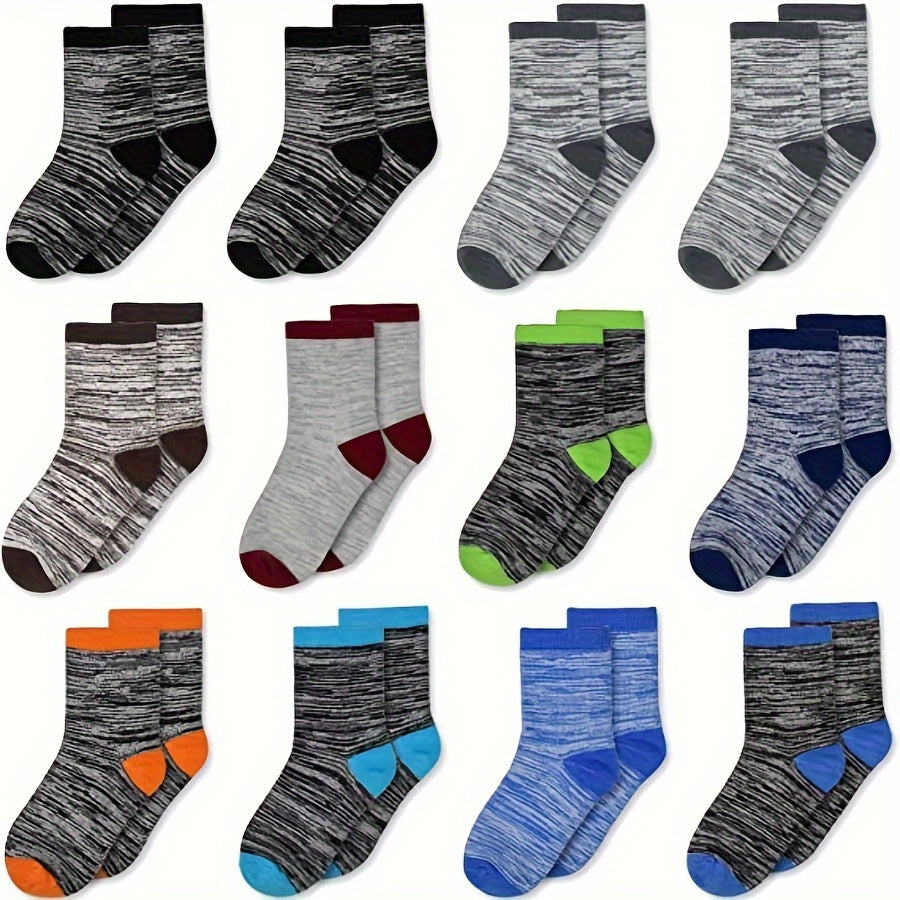 12 Pair Of Boy's Mid Crew Sport Socks, Sweat-absorbing Comfy Breathable Socks For Boy's Basketball Training, Running Outdoor Activitiess Beauty World Shop