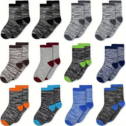 12 Pair Of Boy's Mid Crew Sport Socks, Sweat-absorbing Comfy Breathable Socks For Boy's Basketball Training, Running Outdoor Activitiess Beauty World Shop