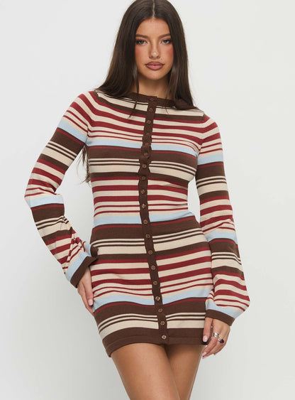 Norelai Long Sleeve Knit Mini Dress Multi Stripe Princess Polly