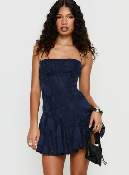 Delamere Mini Dress Navy Burnout Princess Polly