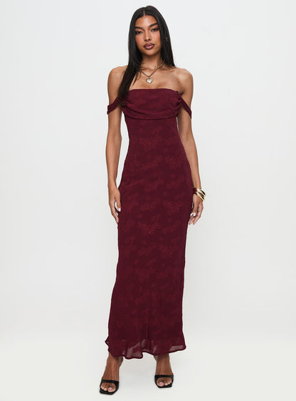 Azura Off The Shoulder Maxi Dress Burgundy Princess Polly