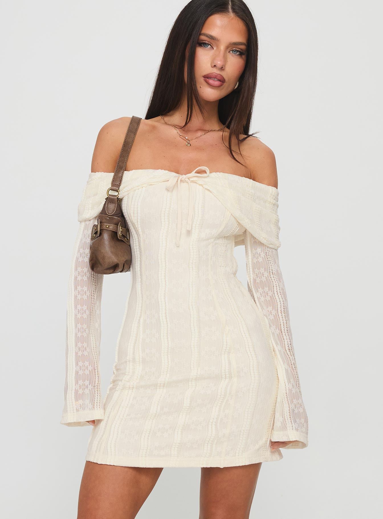 Colettie Long Sleeve Mini Dress Cream Princess Polly