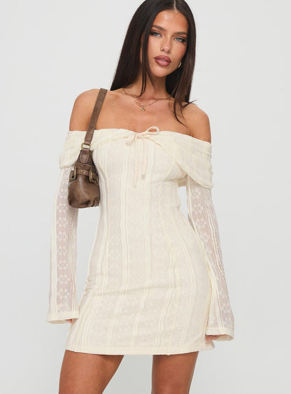Colettie Long Sleeve Mini Dress Cream Princess Polly